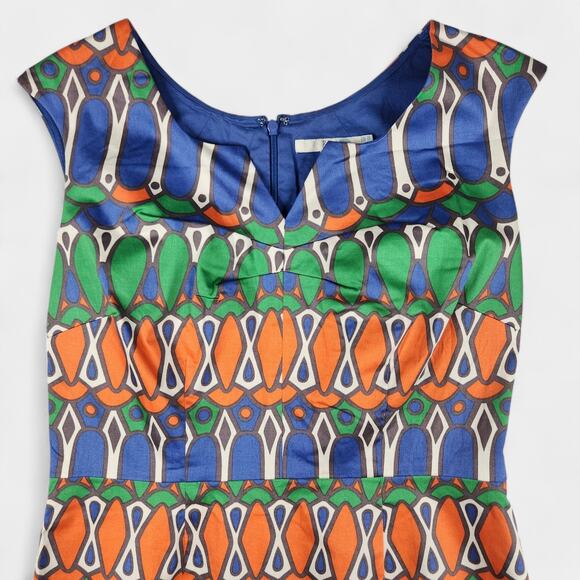 Boden Dress Womens 10R Blue Orange Green Geometric Print Sleeveless Sheath Lined - Picture 2 of 15